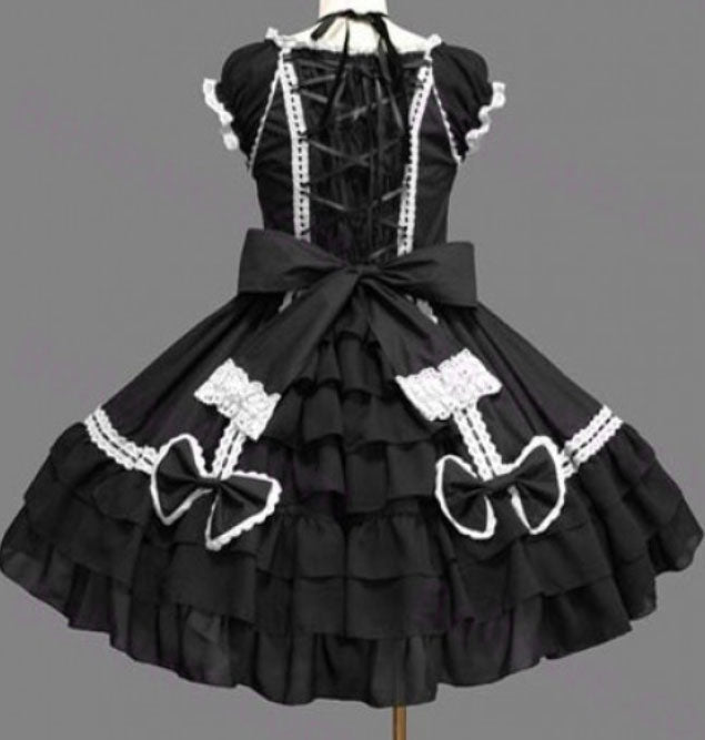 Black Lace Ruffled Bowknot Sleeveless Gothic Lolita Dress - Product - 2