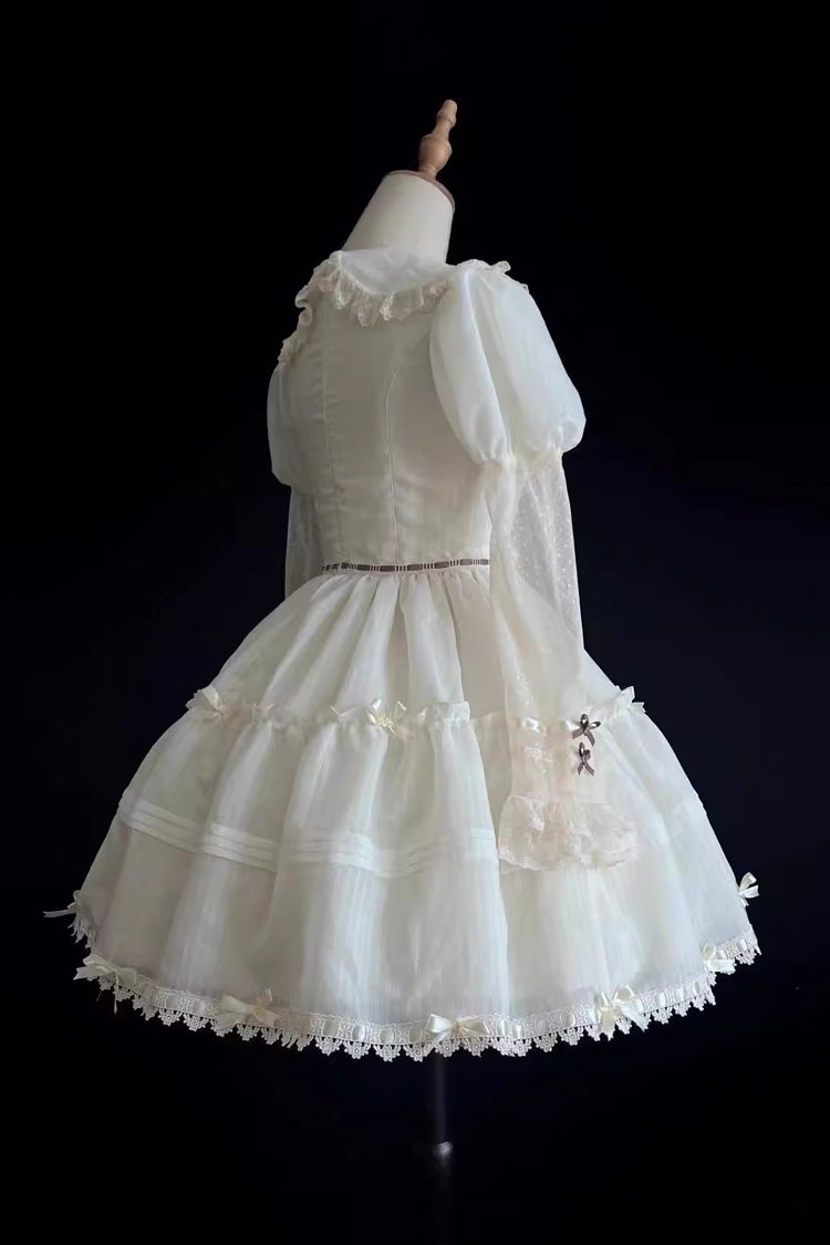 White Lapel Collar Long Sleeves Hollow Sweet Princess Lolita Dress - Product - 8