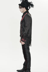 Red Stand Collar Long Sleeves Jacquard Embroidered Bow Lace Men's Gothic Palace Shirt - Product - 3
