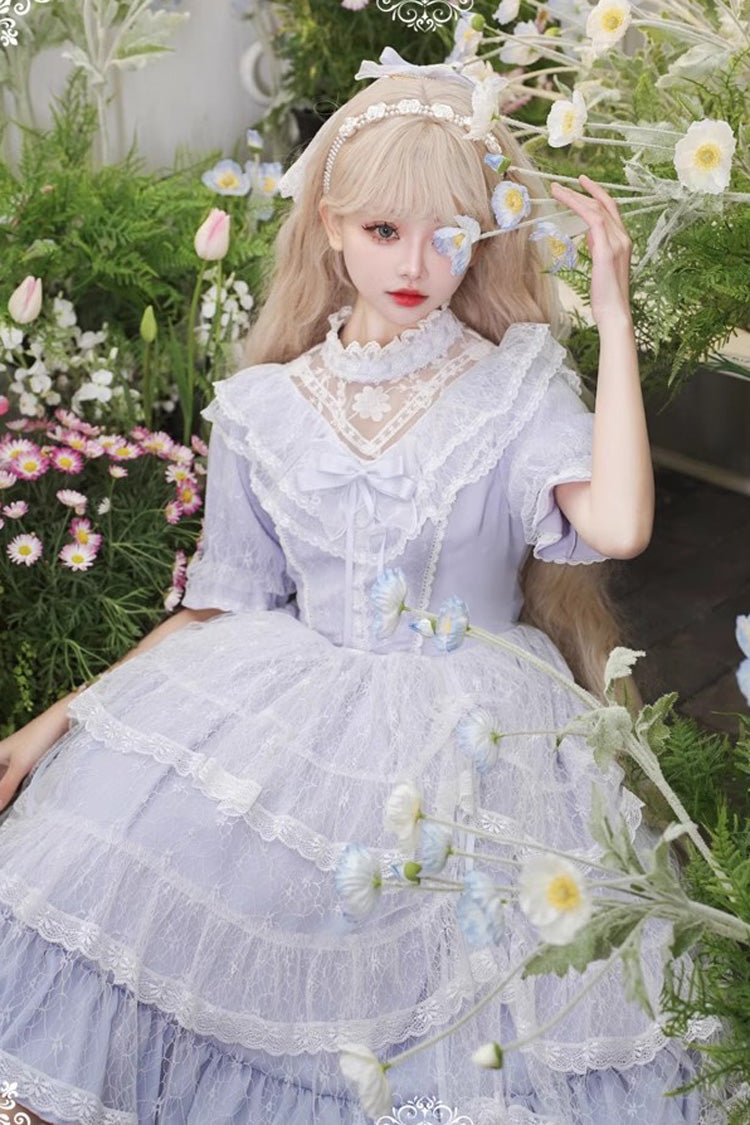 Purple Iris Love Multi-layer Jacquard Bowknot Sweet Elegant Princess Lolita OP Dress - Product - 8