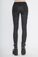 Black Punk Circuit Printed Leather Loops Womens Pants - Product - 5