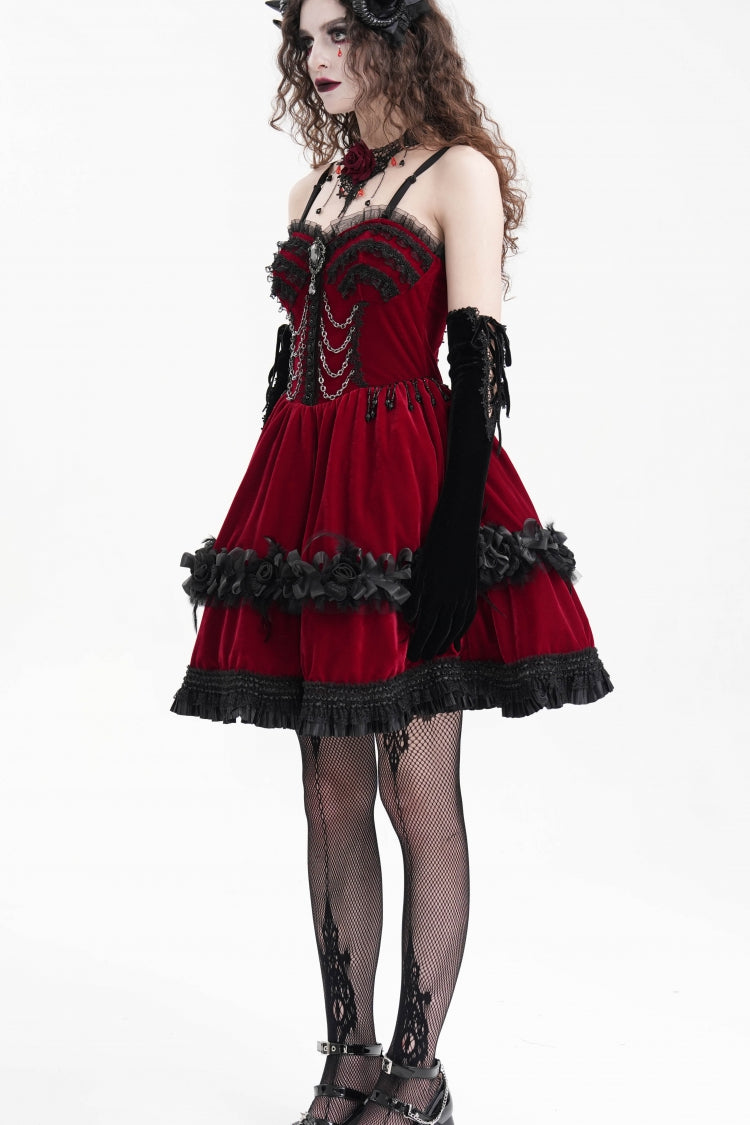 Red Chain Ruffle Lace Women's Gothic Slip Dress - Product - 7