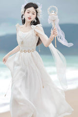 White [Messenger of God] Greek Style Sleeveless Ruffle Elegant Lolita Jsk Dress - Product - 4