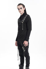 Black Chain Long Sleeves Print Stitching Asymmetric Men's Gothic Sweatershirt - Product - 6