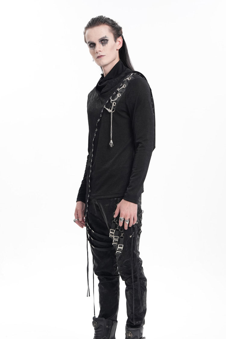 Black Chain Long Sleeves Print Stitching Asymmetric Men's Gothic Sweatershirt - Product - 6