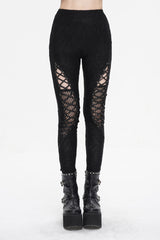 Black Strappy Mesh Splice Ruched Women's Punk Leggings - Black - 1