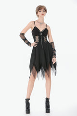 Black Sleeveless Mesh Spliced Studded Zipper Women's Punk Slip Dress - Product - 9