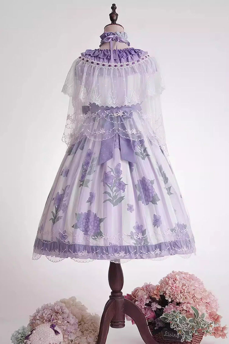 Purple [Endless Summer] Round Collar Sleeveless Hime Sleeves Printed Ruffled Bow Lace Sweet Lolita Dress - Product - 9