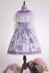 Purple [Endless Summer] Round Collar Sleeveless Hime Sleeves Printed Ruffled Bow Lace Sweet Lolita Dress - Product - 9