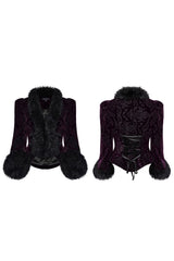 Women's V Collar Long Sleeves Faux Fur Stitching Gothic Coat 4 Colors - Product - 20