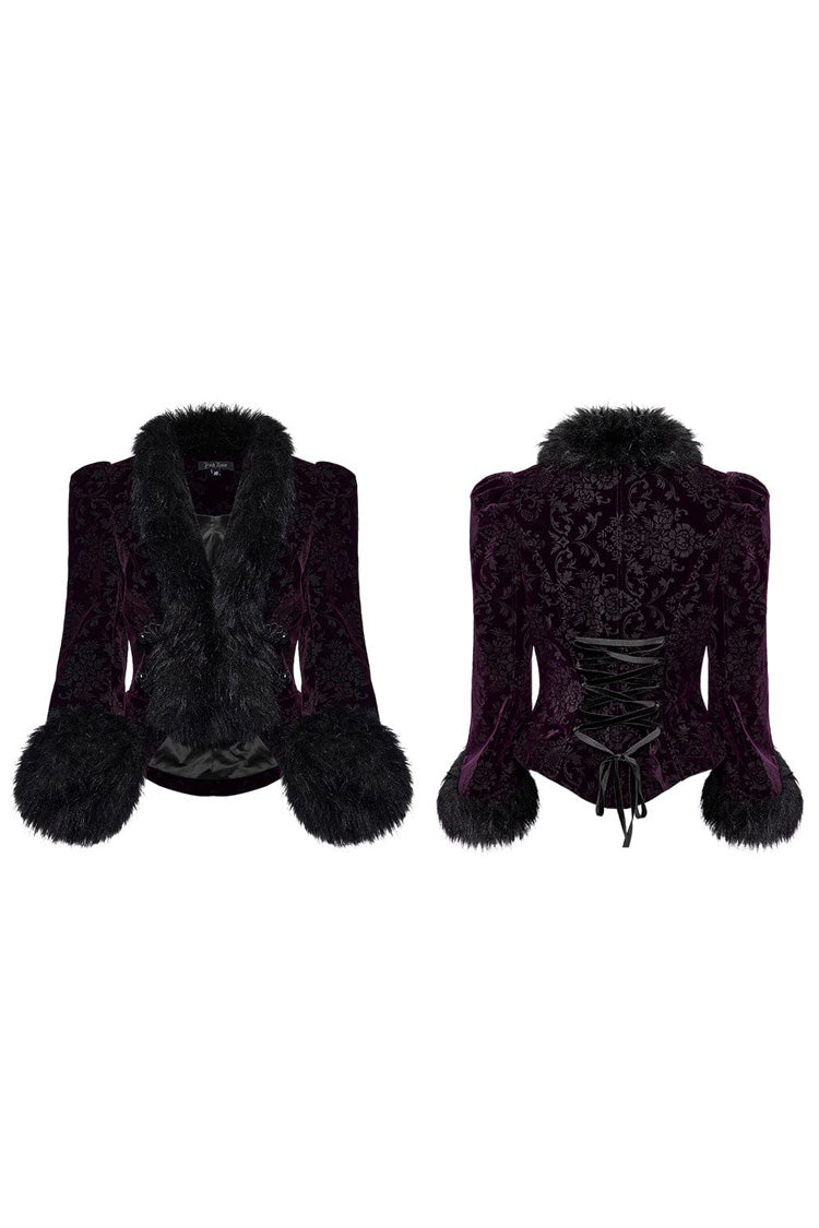 Women's V Collar Long Sleeves Faux Fur Stitching Gothic Coat 4 Colors - Product - 20