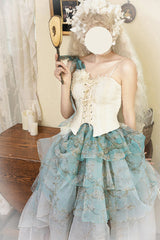 Green Gradient Multi-Layered Print Sweet Lolita Skirt - Product - 15