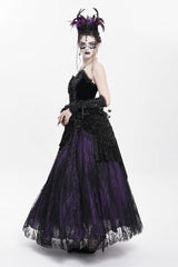 Black/Purple Floral Embroidered Beaded Women's Gothic Long Skirt - Product - 14