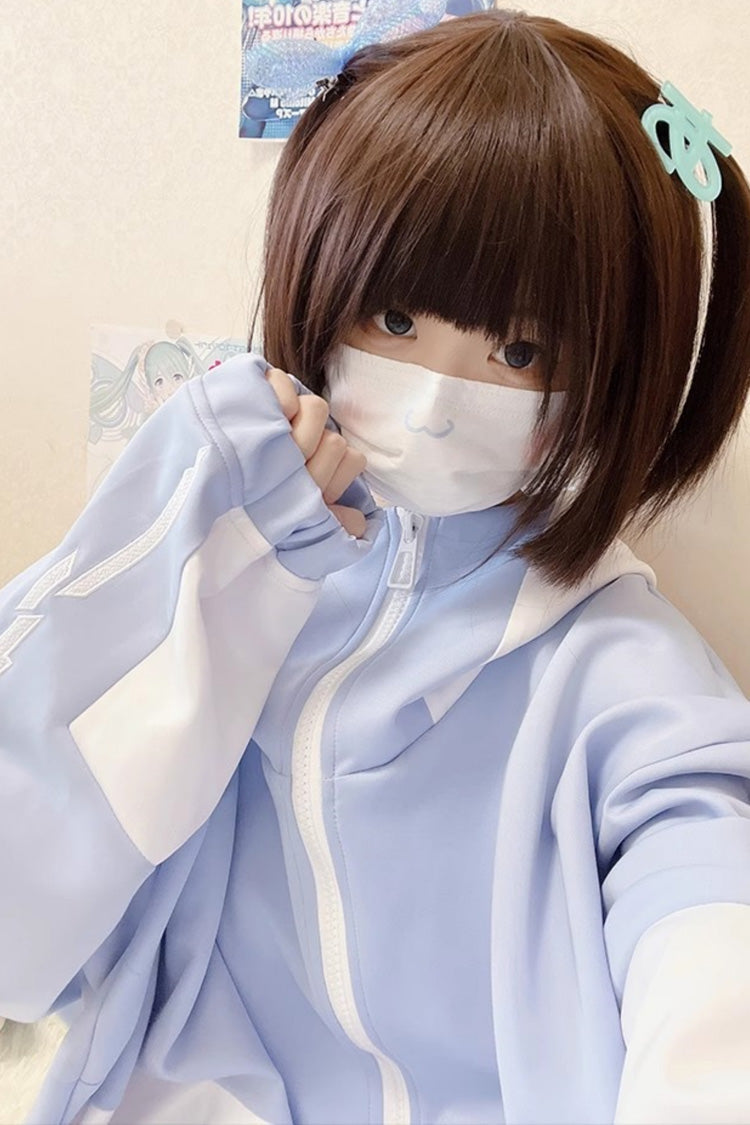Lovely Long Sleeves Print Jirai Kei Sports Coat 2 Colors - Light-Blue - 7