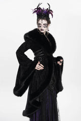 Black Long Sleeves Floral Embroidery Women's Gothic Fluffy Coat - Product - 6