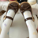 Cute Cat Decor Buckle Round-Toe Bow Mary Jane Flat Shoes 6 Colors - Brown - 8
