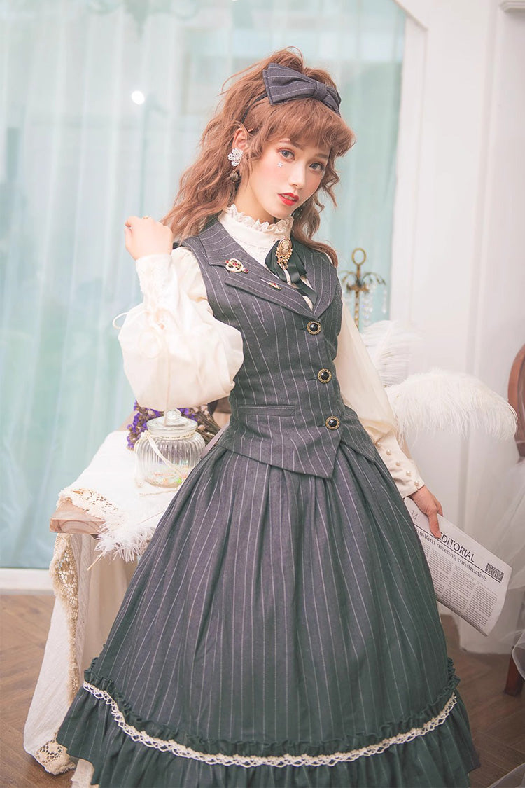 Multi-layer Striped Print Ruffle Sweet College Style Elegant Lolita Skirt 3 Colors - Product - 11