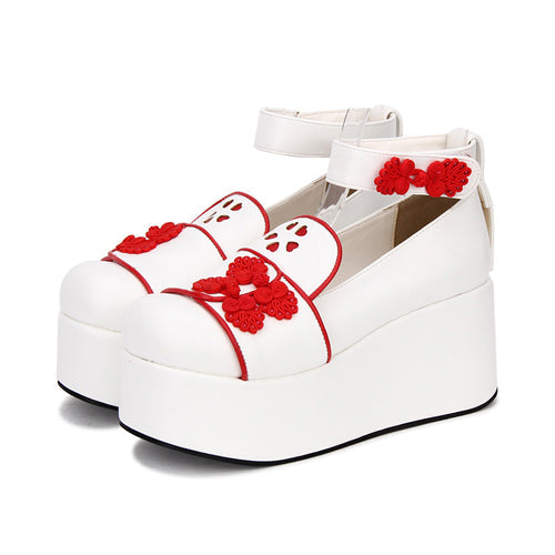 Chinese Embroidery Decoration Thick Base Classic Lolita Shoes - Red - 1