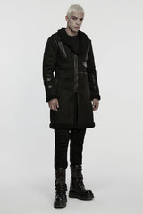 Black Plush Lapel Collar Sleeveless Asymmetric Zipper Men's Gothic Jacket - Product - 4