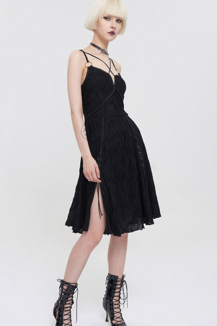 Black Punk Suspenders Slit Hem Wave Stretch Fabrics Women's Dress - Product - 6