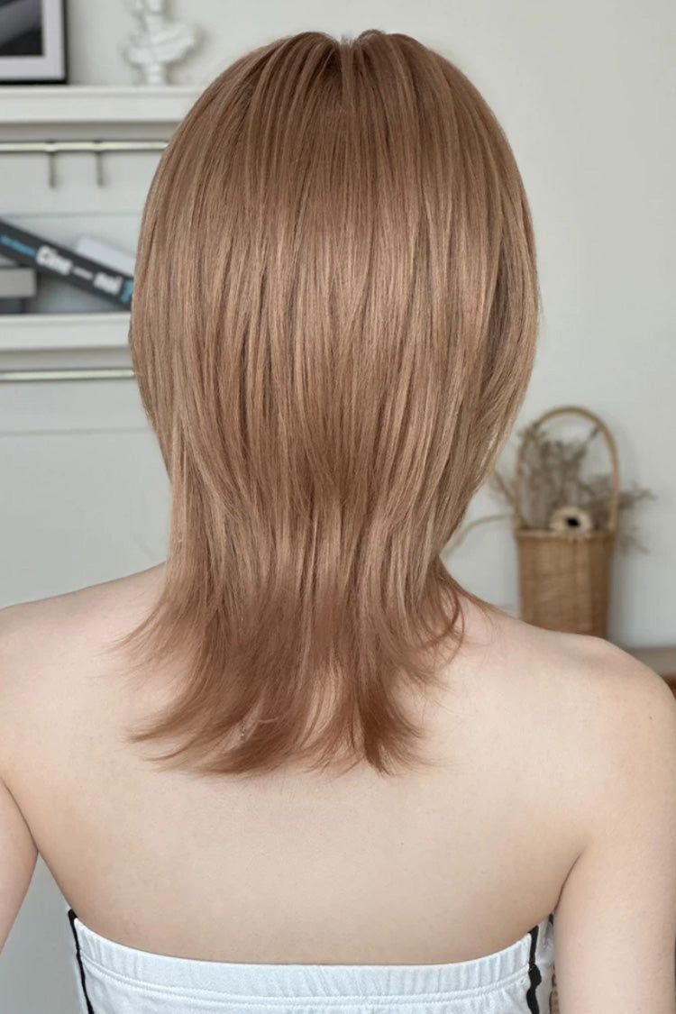 Chestnut Linen Wolf Cut Samurai Style Clavicle‑Length Sweet Lolita Full Wig - Product - 3