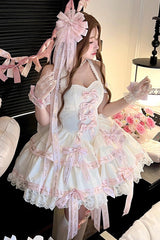 Pink [Young Lady] Halterneck Sleeveless Multi-Layered Ruffle Bowknot Elegant Princess Sweet Lolita Dress - Product - 9