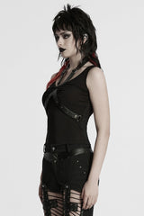 Black Halterneck Sleeveless Buckle Strap Women's Punk Vest - Product - 2