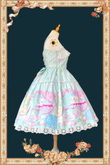 Green [Macarons Dolly House] Square Collar Sleeveless Printed Bow Sweet Lolita Jsk Dress - Product - 2