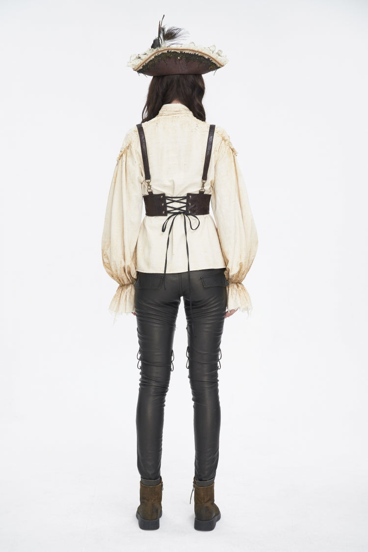 Brown Lace-Up Slim Buckled Strappy Eyelet Women's Punk Corset - Product - 4