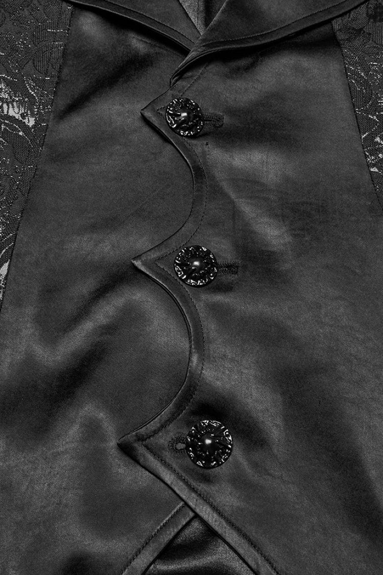Black Lapel V Collar Long Sleeves Embroidery Men's Gothic Vest - Product - 6