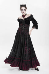 Red Jacquard Embroidery Buckle Tassels Women's Gothic Long Skirt - Product - 2