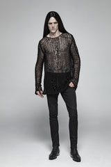 Black Casual Ripped Pullover Men's Steam Punk Sweater - Product - 2