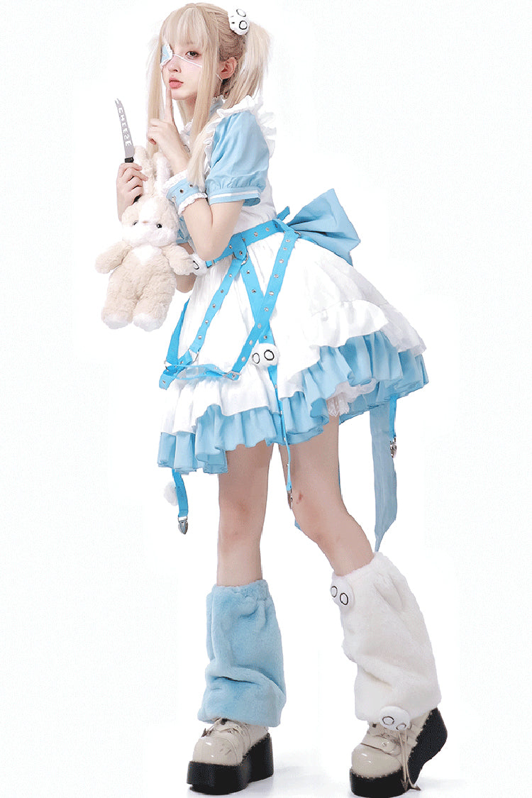 White/Blue [Treatment Room] Short Sleeves Ruffle Embroidery Jirai Kei Dress Set - Product - 6