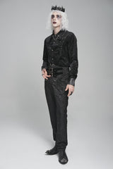 Black Lapel Collar Long Sleeves Print Embroidery Lace-Up Men's Gothic Blouse - Product - 5