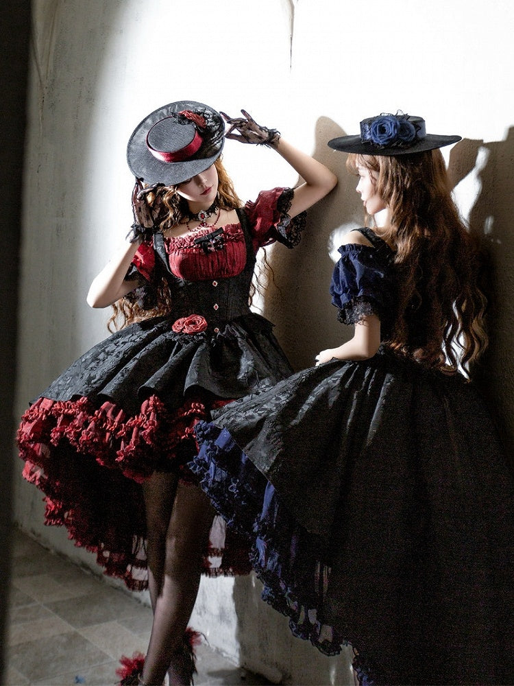 Red & Black Gothic Underbust JSK Dress and Off-Shoulder Blouse Set detail view 9