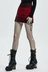 Red Leopard Print Leather Strap Decoration Women's Steampunk Mini Skirt - Product - 2