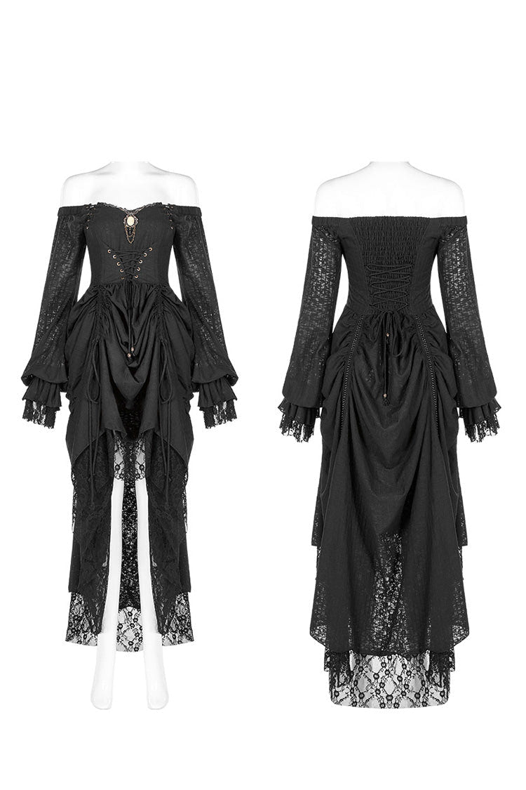 ブラック オフショルダー ロング パフスリーブ フリル メッシュ レディース ゴシック ワンピース 商品画像