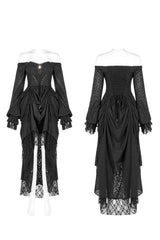 Black Off Shoulder Long Puff Sleeves Ruffle Mesh Women's Gothic Dress - Product - 5
