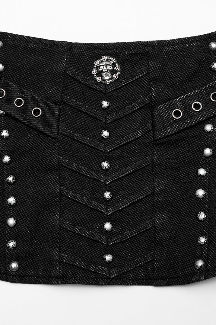 Black Lace-Up Metal Skull Doomsday Women's Gothic Corset - Product - 5
