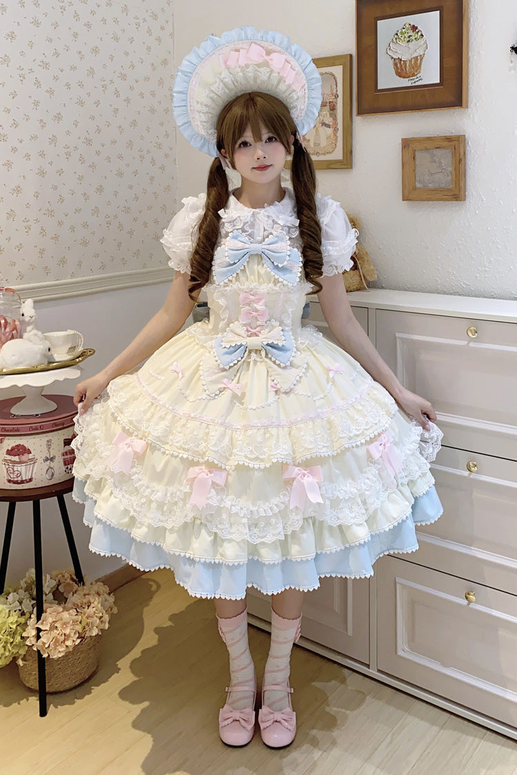 Yellow/Blue Fondant Cake Sleeveless Multi-Layered Ruffle Bowknot Lace Sweet (Set) detail view 5