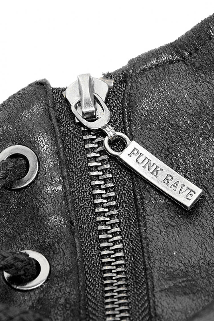 Black Metal Buckle Lace-Up Hooded Men's Steampunk Cape - Product - 7
