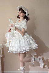 White [Layered Buttercream Frosting] Short Sleeves Ruffle Bowknot Lace Sweet Lolita Dress - Product - 2