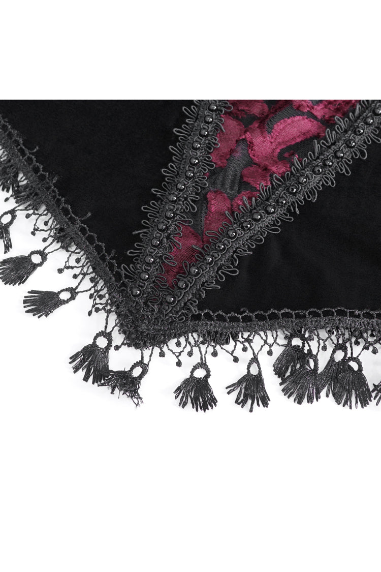Black/Red Off Shoulder Trumpet Sleeves Embroidery Lace Women's Gothic Blouse - Product - 11