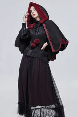 Black Gothic Petal-Shaped Double-Faced Contrast Women's Wool Hooded Shawl - Product - 12