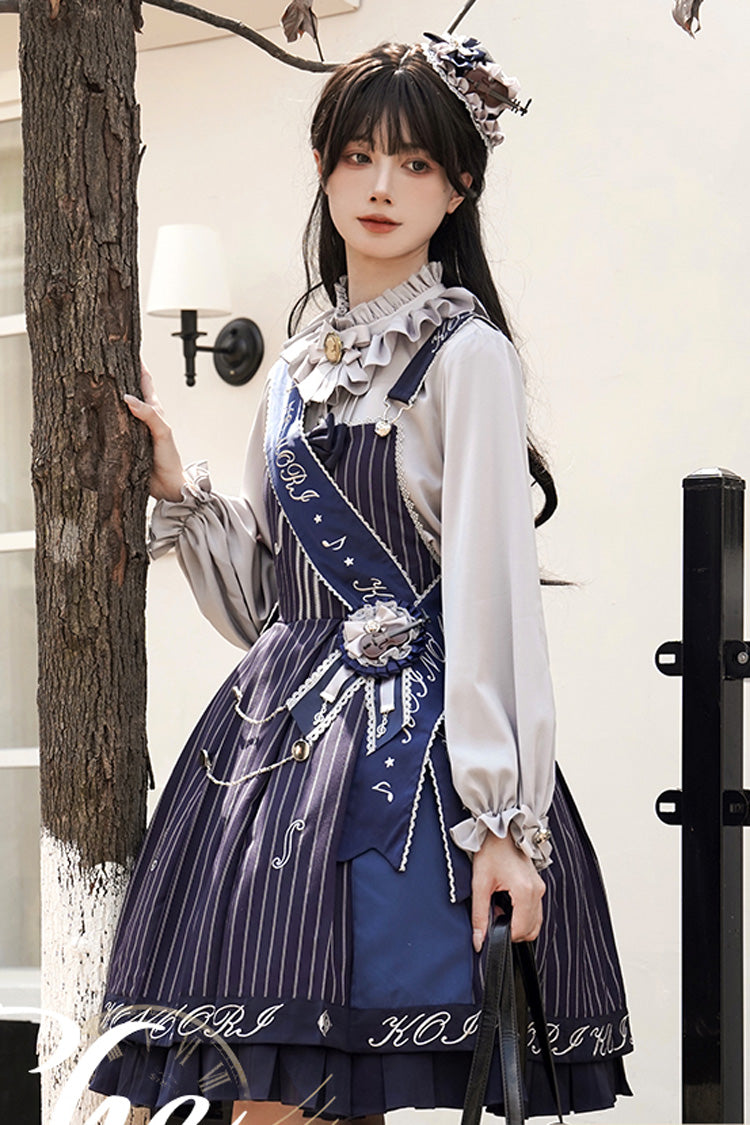 The Violin Embroidery Print Ruffle Bowknot Sweet College Style Lolita Strap Dress 2 Colors - Product - 8