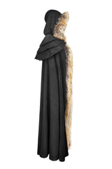 Black Hooded Fur Collar Wool Long Womens Gothic Coat Cloak - Product - 8