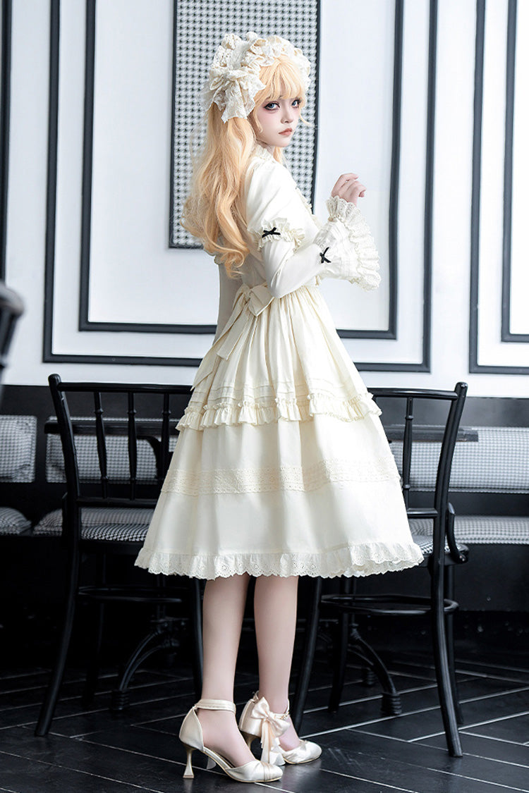 Ivory [Birch Appointment] Stand Collar Long Puff Sleeves Ruffle Bowknot Sweet Lolita Dress - Product - 9