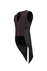 Red Retro Micro-Elastic Thick Stripe Stitching Three-Dimensional Texture Detachable Men's Punk Swallowtail Vest - Product - 7