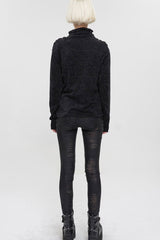 Black Wool Fabric Distressed Stitching Irregularly Pointed Hem Decadent Wind Long Sleeve Women's Punk Sweater - Product - 7
