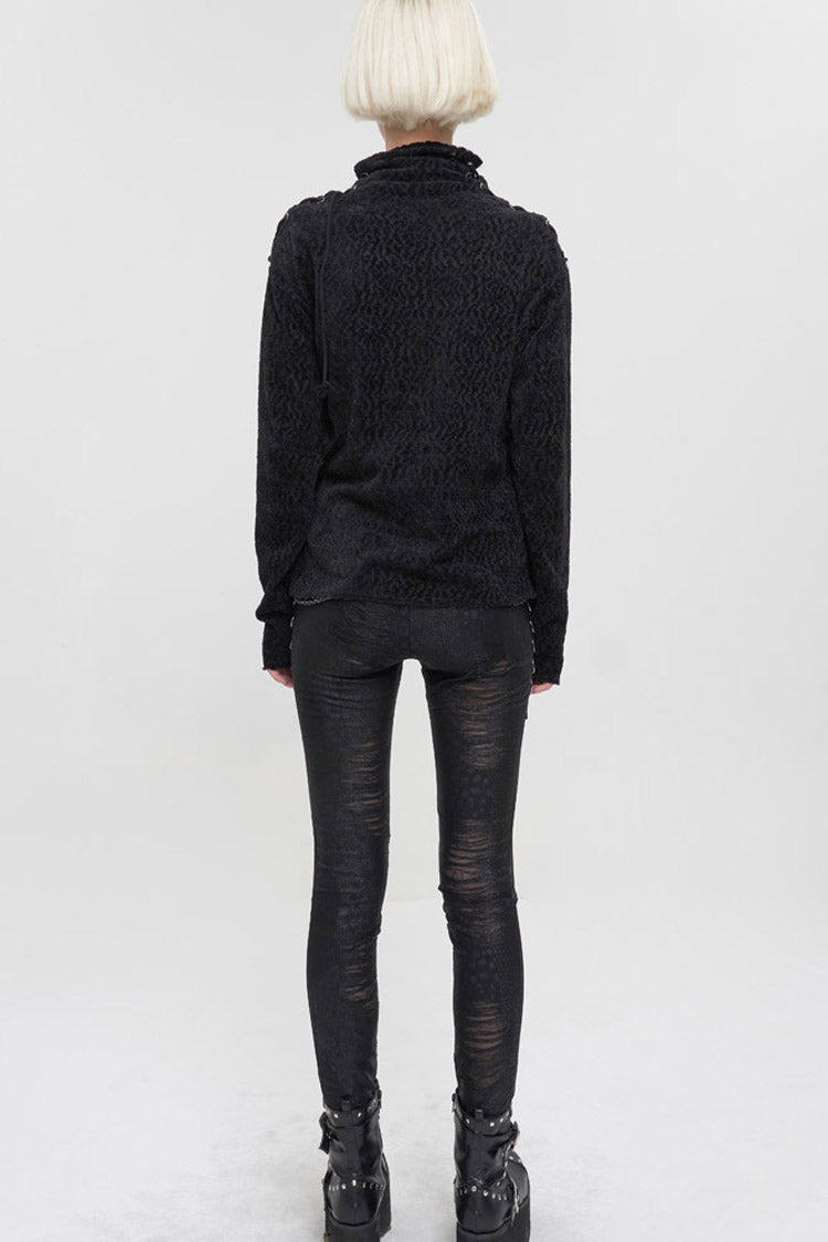 Black Wool Fabric Distressed Stitching Irregularly Pointed Hem Decadent Wind Long Sleeve Women's Punk Sweater - Product - 7